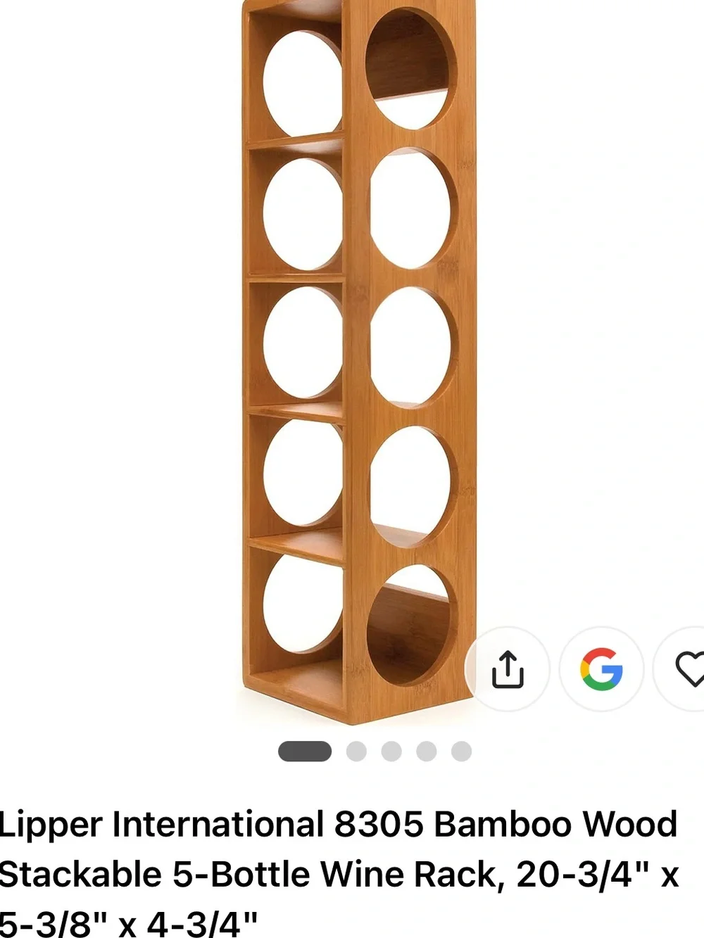 Lipper International Bamboo 5-Bottle Vertical Wine Rack - Natural Wood